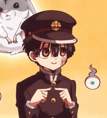 Boy With Sun Hat Standing Next To Hamster And Ghost GIF