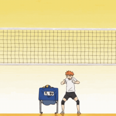 A Boy Wearing A Karasum High School T-Shirt Is Standing In Front Of A Volleyball Net GIF
