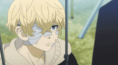 A Boy With A Bandage On His Face Is Sitting On A Swing Set GIF