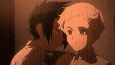 A Boy With A Tattoo On His Neck Looks At Another Boy In A Cartoon GIF