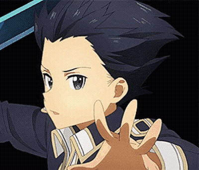 A Boy With Black Hair Is Holding A Sword In His Hand GIF