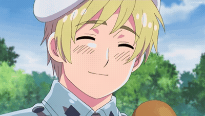 A Boy With Blonde Hair And A White Hat Is Smiling With A Tear Running Down His Face GIF