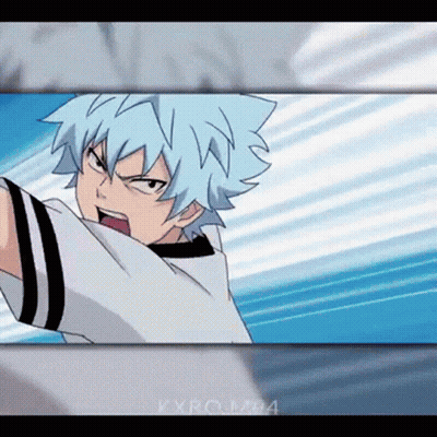 A Boy With Blue Hair And A White Shirt Is Standing In Front Of A Blue Sky . GIF