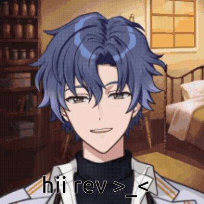 A Boy With Blue Hair Is Smiling And Says Hii Rev > GIF