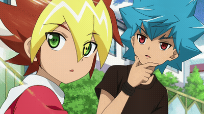 A Boy With Blue Hair Is Standing Next To Another Boy GIF
