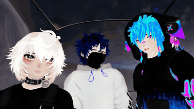 A Boy With Blue Hair Is Wearing A Black Mask GIF
