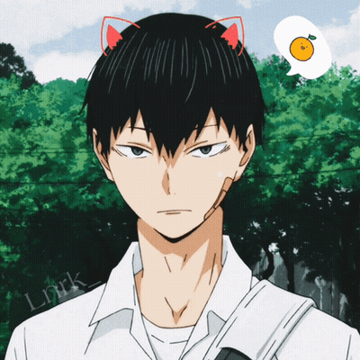 A Boy With Cat Ears And A Speech Bubble With An Orange In It GIF