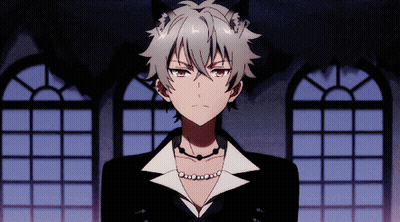 A Boy With Cat Ears Is Wearing A Black Jacket And A Pearl Necklace GIF