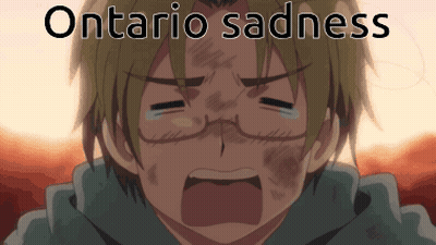 A Boy With Glasses Is Crying With The Words Ontario Sadness Written Above Him GIF