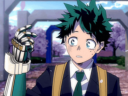 A Boy With Green Hair And A Robot Arm GIF