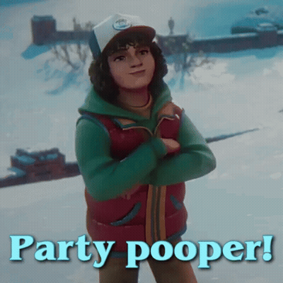 A Boy With His Arms Crossed And The Words Party Pooper Written Below Him GIF