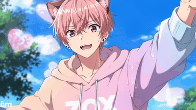 A Boy With Pink Hair And A Hoodie That Says Zox GIF