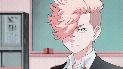 A Boy With Pink Hair And Blue Eyes Is Wearing A Suit GIF