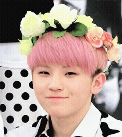 A Boy With Pink Hair Wearing A Flower Crown GIF