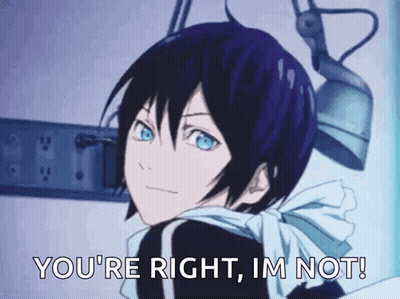 A Boy With Purple Hair And Blue Eyes Is Saying `` You 'Re Right , I 'M Not '' GIF