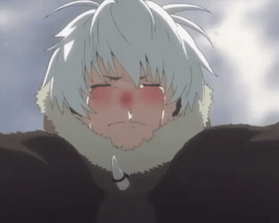 A Boy With White Hair Is Crying With His Eyes Closed And A Tear Coming Out Of His Nose GIF