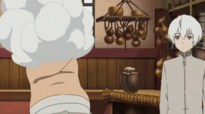 A Boy With White Hair Is Standing Next To Another Boy With A White Shirt On GIF