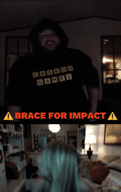 A Brace For Impact Sign Is Above A Blurry Picture Of A Person GIF