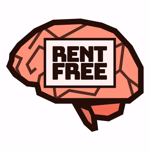 A Brain With A Sign That Says Rent Free Inside Of It GIF