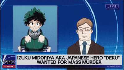 A Breaking News Report About Izuku Midoriya Aka Japanese Hero Deku Wanted For Mass Murder GIF