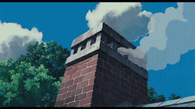 A Brick Chimney With A Blue Sky In The Background GIF