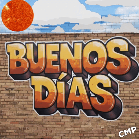 A Brick Wall Has The Words Buenos Dias Painted On It GIF
