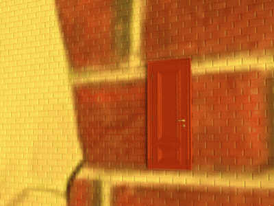 A Brick Wall With A Red Door In It GIF