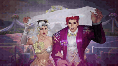 A Bride And Groom Are Standing Next To Each Other In A Wedding Dress GIF