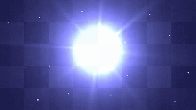 A Bright White Star Is Surrounded By Smaller Stars In A Blue Sky GIF
