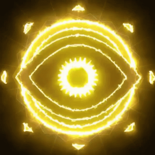 A Bright Yellow Circle With A Glowing Eye In The Center GIF