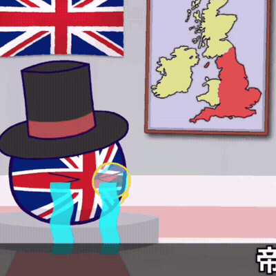 A British Ball Wearing A Top Hat Is Crying In Front Of A Map GIF