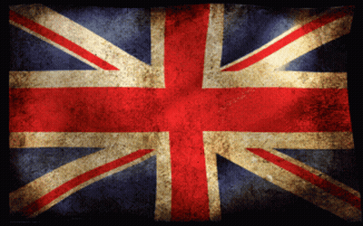 A British Flag With A Black Background And A Red Cross GIF