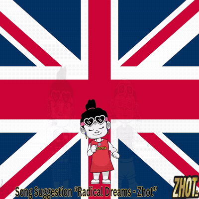 a british flag with a girl in front of it and the words song suggestion " radical dreams "