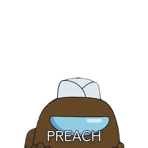 A Brown Among Us Character Holding A Red Ball And A Sign That Says Preach On It Sticker