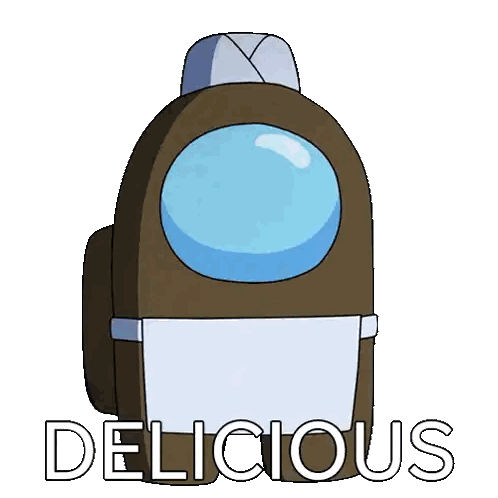 A Brown Among Us Character With The Word Delicious Written Below It Sticker