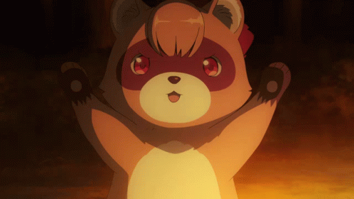 A Brown And White Animal With Red Eyes And A Bow GIF