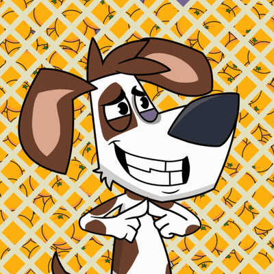 A Brown And White Cartoon Dog Is Smiling In Front Of An Orange Background GIF