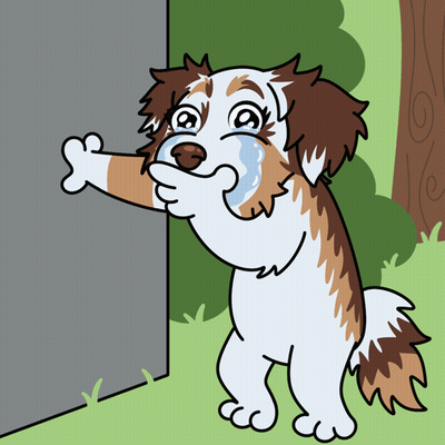 A Brown And White Dog With A Tear Coming Out Of Its Mouth GIF