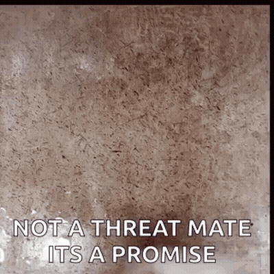 A Brown Background With The Words Not A Threat Mate It 'S A Promise On It GIF