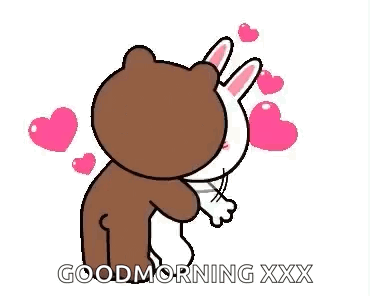 A Brown Bear And A Pink Bunny With Hearts In Their Eyes Are Standing Next To Each Other . GIF