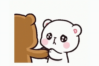 A Brown Bear And A White Bear Are Hugging Each Other On A White Background . GIF