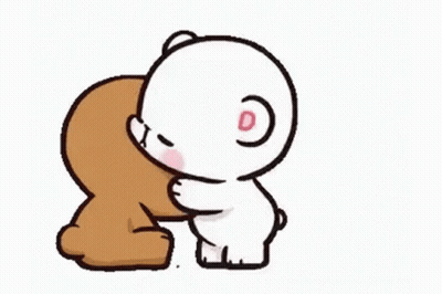 A Brown Bear And A White Bear Are Standing Next To Each Other And Kissing . GIF