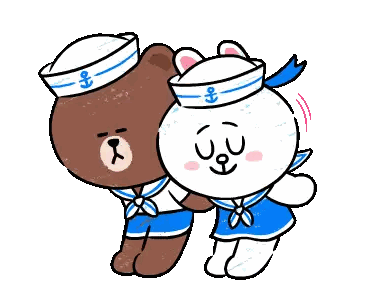 A Brown Bear And A White Bear Wearing Sailor Outfits Are Hugging Each Other Sticker