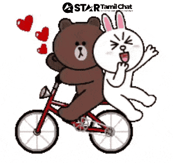 A Brown Bear And A White Bunny Are Riding A Bike GIF