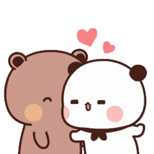 A Brown Bear And A White Panda Bear Are Kissing Each Other With Hearts Above Them . Sticker