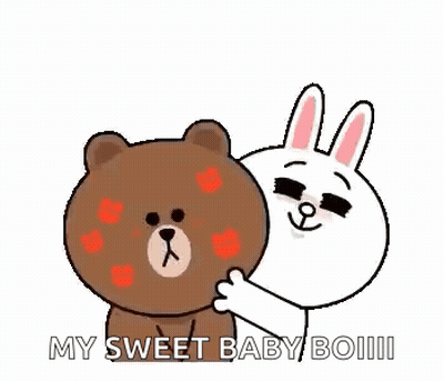 A Brown Bear And A White Rabbit Are Hugging Each Other And Saying `` My Sweet Baby Boiiii '' . GIF