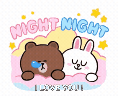A Brown Bear And A White Rabbit Are Laying On A Bed With The Words Night Night I Love You . GIF