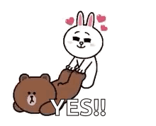 A Brown Bear And A White Rabbit Are Laying On Top Of Each Other On A White Background . GIF