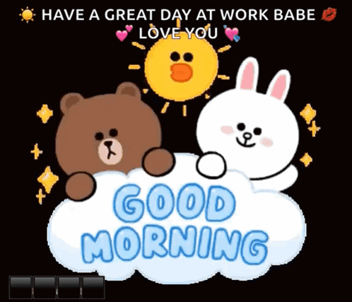 A Brown Bear And A White Rabbit Are On A Cloud With The Words Good Morning GIF
