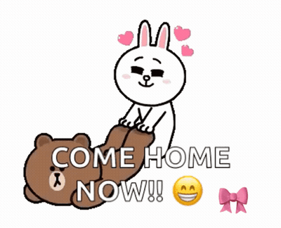A Brown Bear And A White Rabbit Are Sitting Next To Each Other With The Words Come Home Now GIF